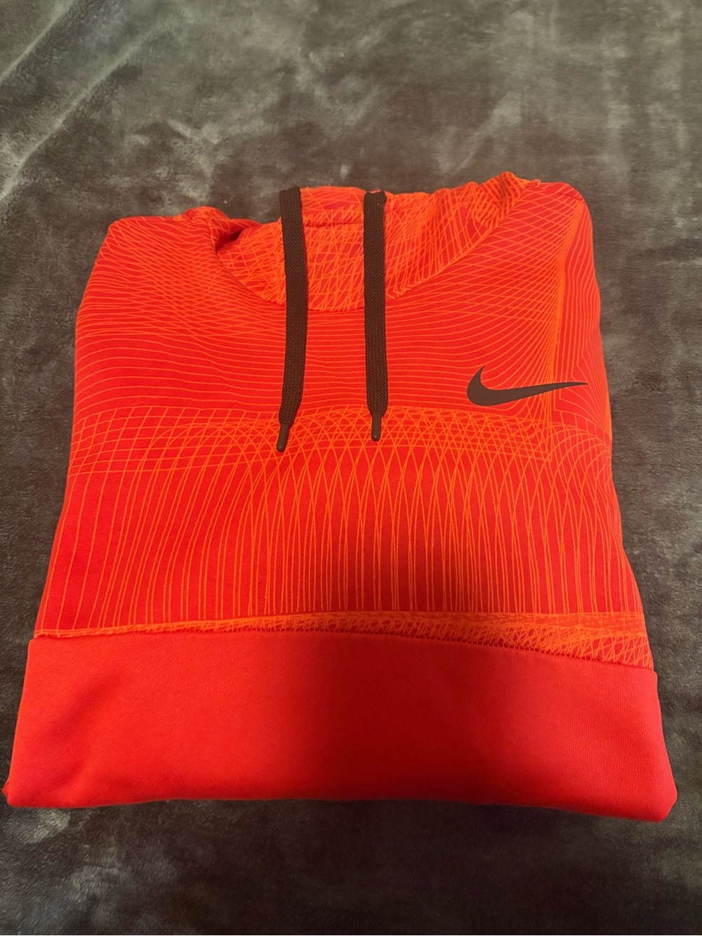 Nike Men’s Red Performance Hoodie with Black Swoosh and Drawstrings